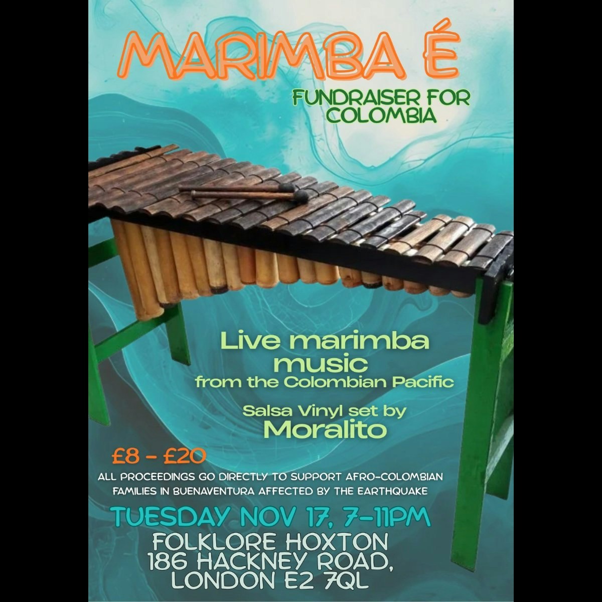 ¡Marimba É! + Moralito: A fundraiser for Colombia