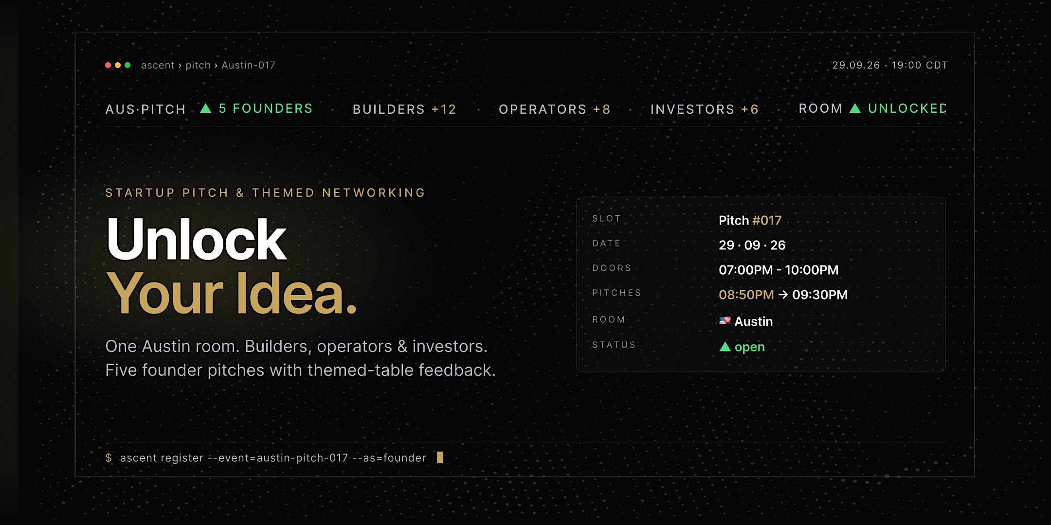 Startup Pitch & Themed Networking Austin | Unlock Your Idea