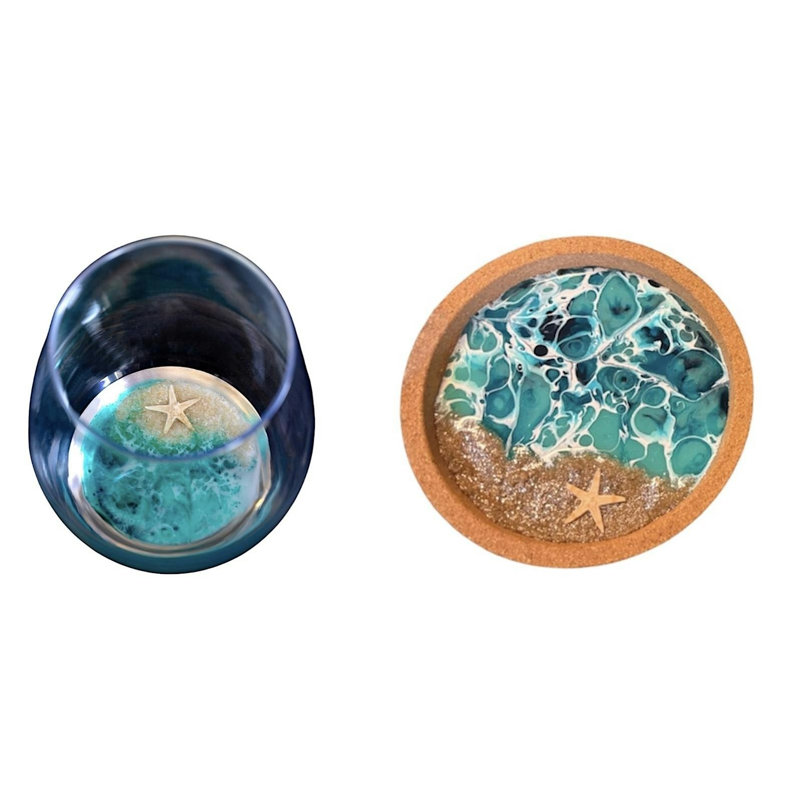 Ocean Resin Wine Glasses &  Cork Coasters Workshop