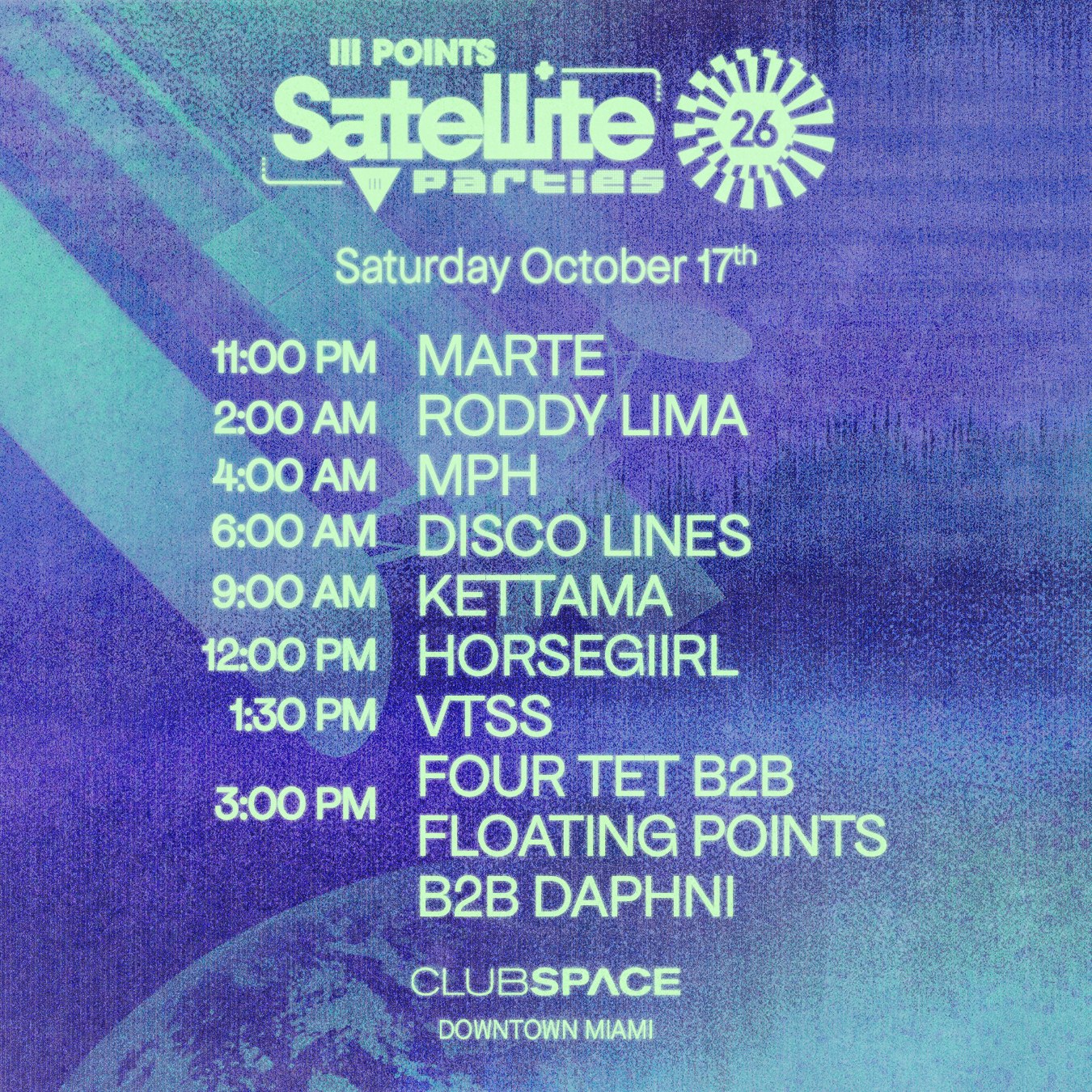 Satellite: Disco Lines, Four Tet B2B Floating Points B2B Daphni, horsegiirL, Kettama + MORE