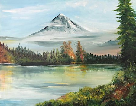 Paint n Chill with Welcome Drink +10% off food - Bob Ross Mountain & Lake