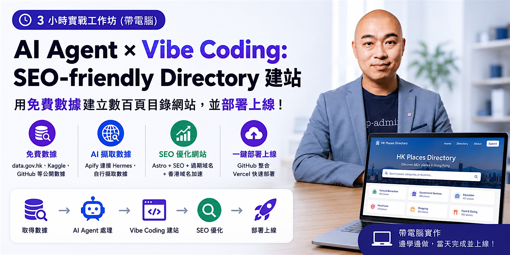 AI Agent × Vibe Coding:  SEO-friendly Directory 建站 3 小時實戰實戰工作坊 (帶電腦)