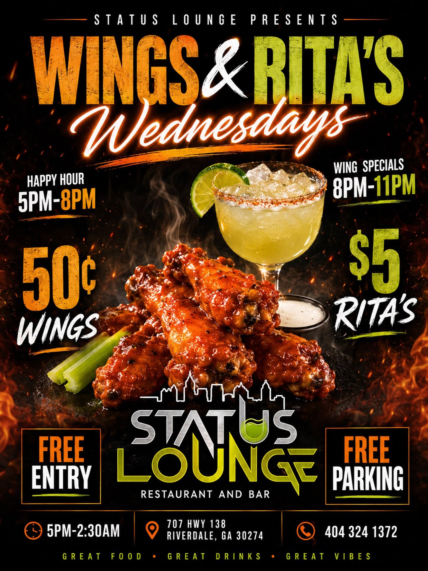 WING WEDNESDAYS .50 CENT WINGS $5 MARGARITAS FREE ENTRY