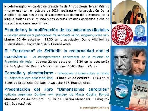 Nicola Feruglio invitado por la Dante de BAires y 2 presentaciones libros