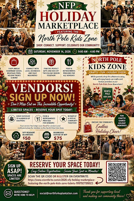 2026 NFP Holiday Marketplace featuring the North Pole Kids Zone