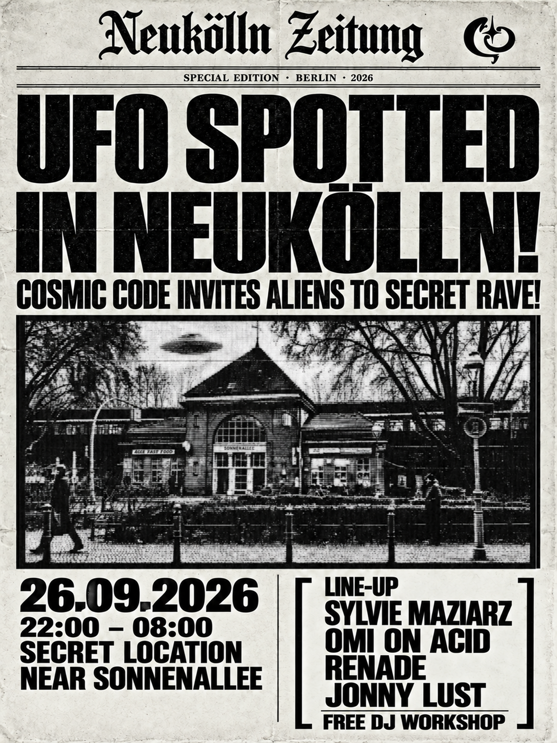 COSMIC CODE INVITES Aliens TO SECRET RAVE