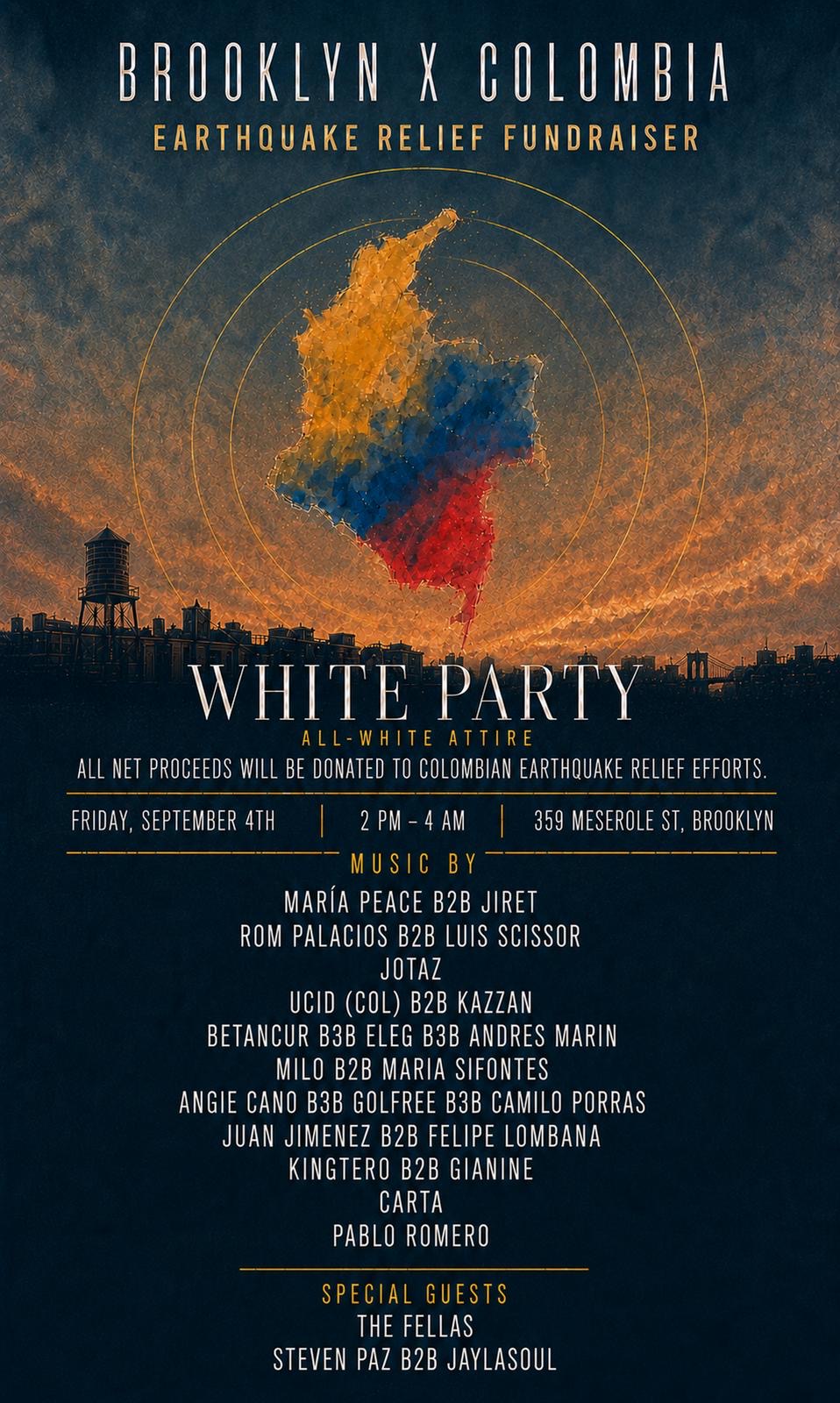 Brooklyn x Colombia - Earthquake Relief Fundraiser (White Party)