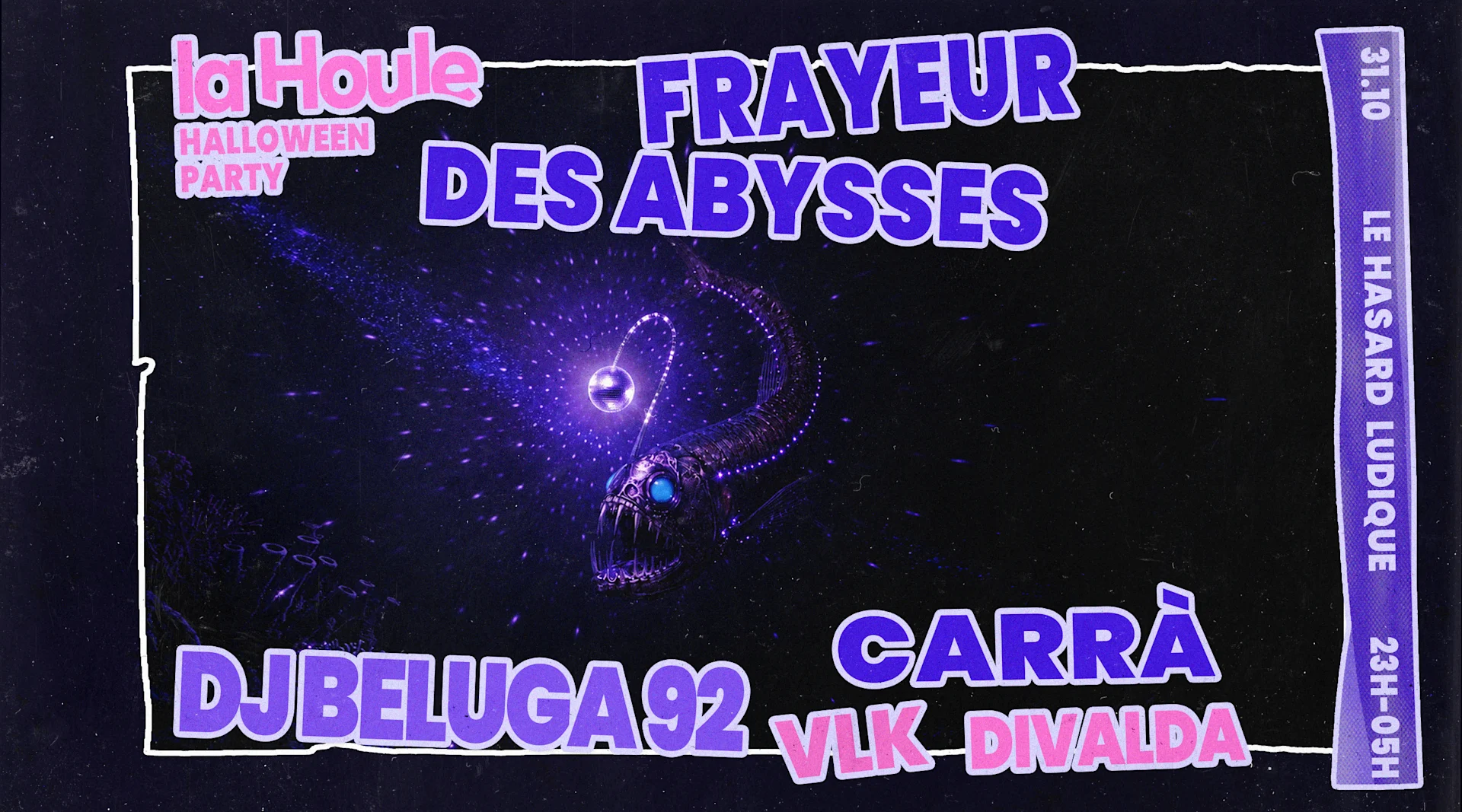 💙 Le Hasard Ludique convoque toutes les créatures des profondeurs maritimes pour Halloween. Le 31 octobre, Frayeur des Abysses fait vibrer le dancefloor à coups de trance avec DJ Beluga 92, Carrà & more. Prends ta place sans attendre 🎟️