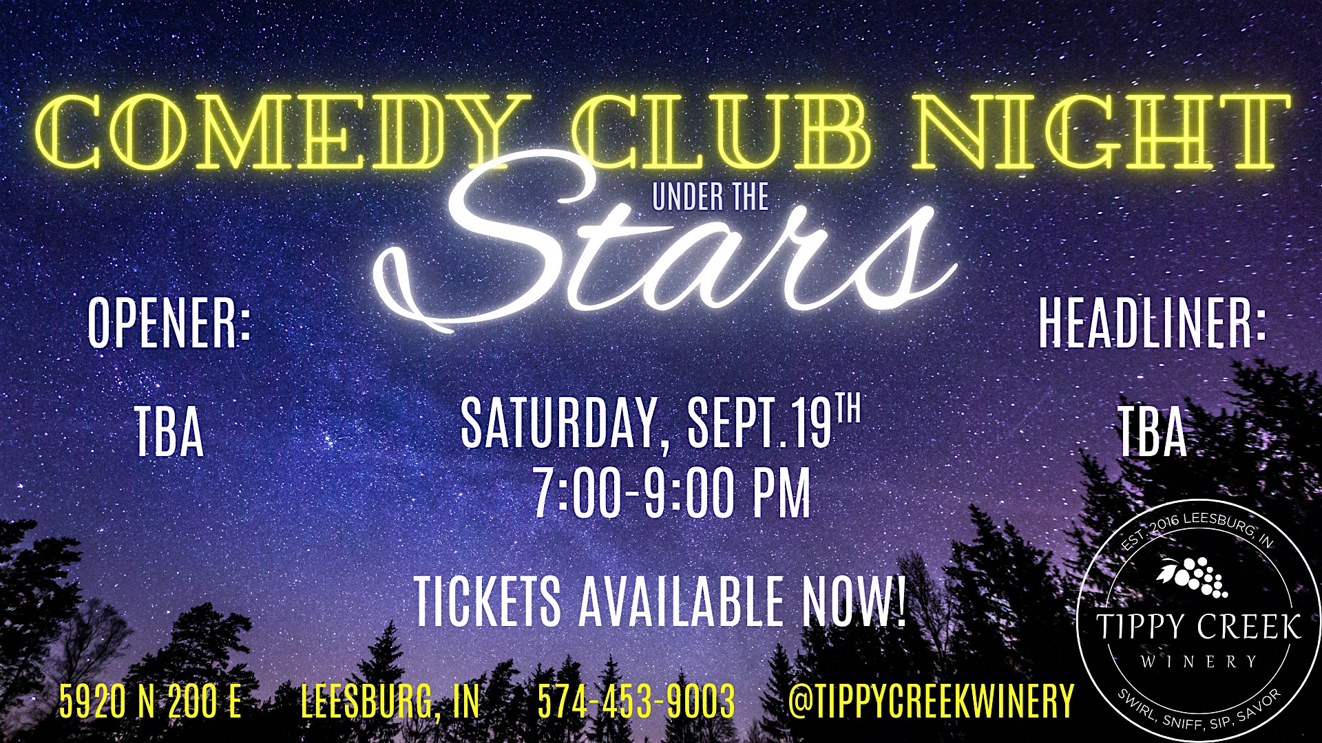 Comedy Club Night Under the Stars | Saturday, Sept. 19th  7pm to 9pm