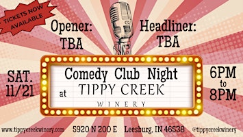 Comedy Club Night at TCW | Saturday, November 21st  6pm to 8pm