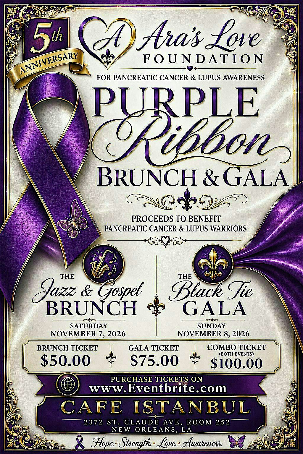 Ara's Love Foundation 5th Anniversary Purple Ribbon Brunch & Black Tie Gala