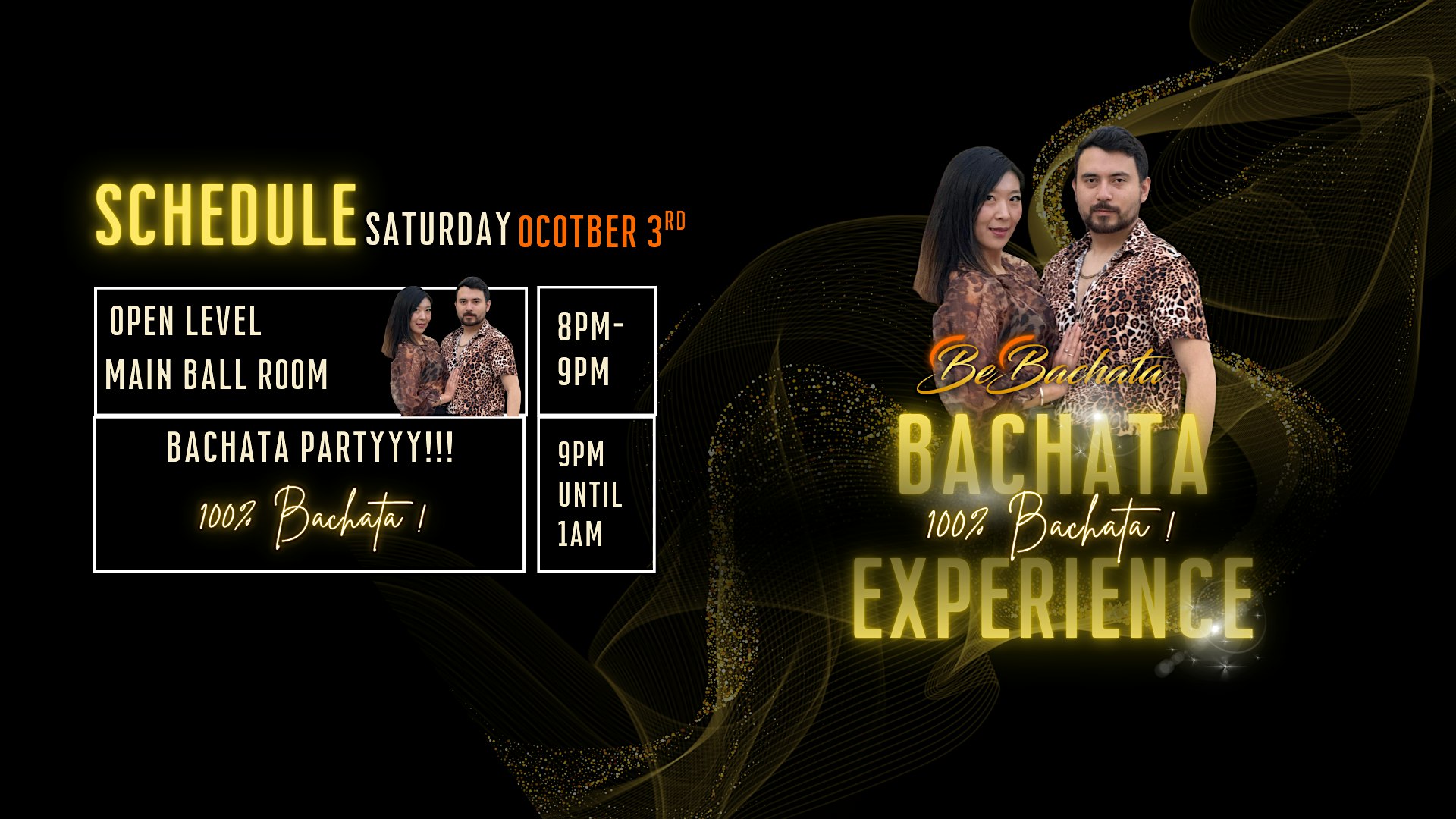 100% BACHATA PARTY + OPEN CLASS October 3rd