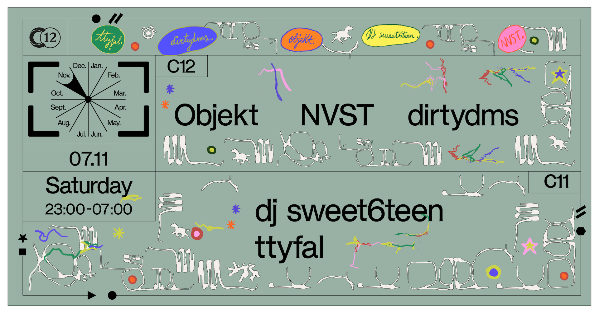 C12 Nite with Objekt, NVST, dirtydms, dj sweet6teen, ttyfal