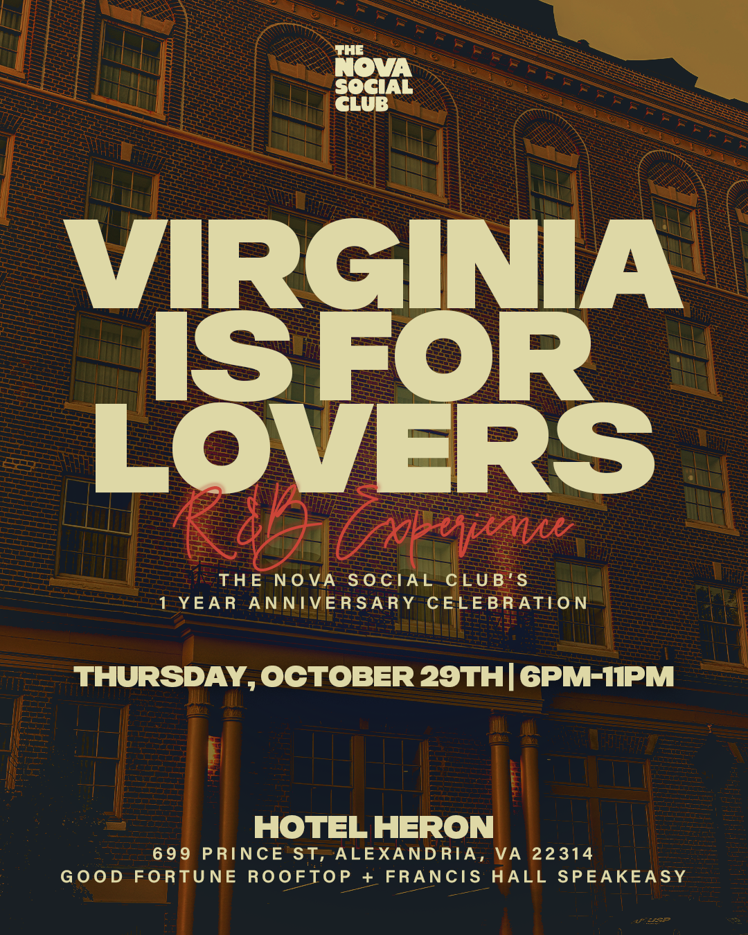Virginia Is For Lovers: Elevated R&B Rooftop & Speakeasy Experience | Thurs, Oct 29th at Hotel Heron