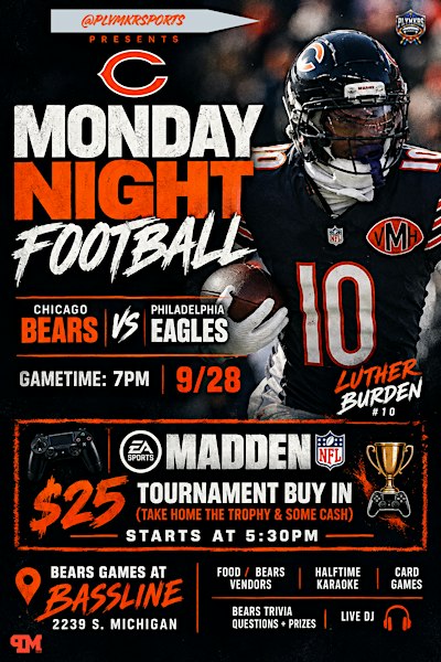 BEARS GAME (MNF) @ BASSLINE W/ THE PLYMKRS