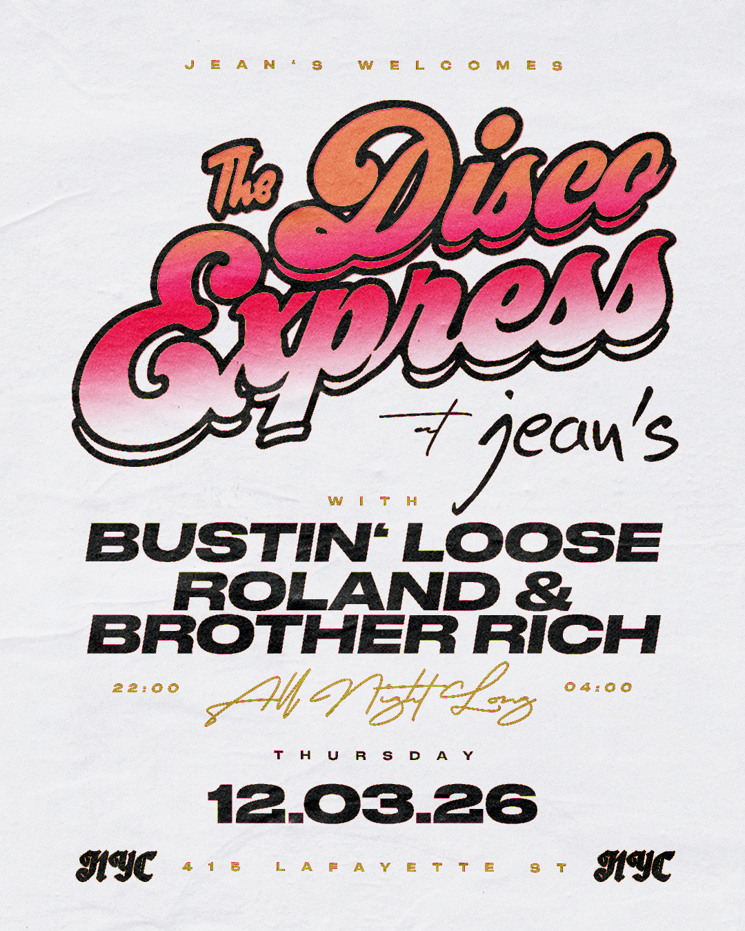 The Disco Express x Jean's: NYC
