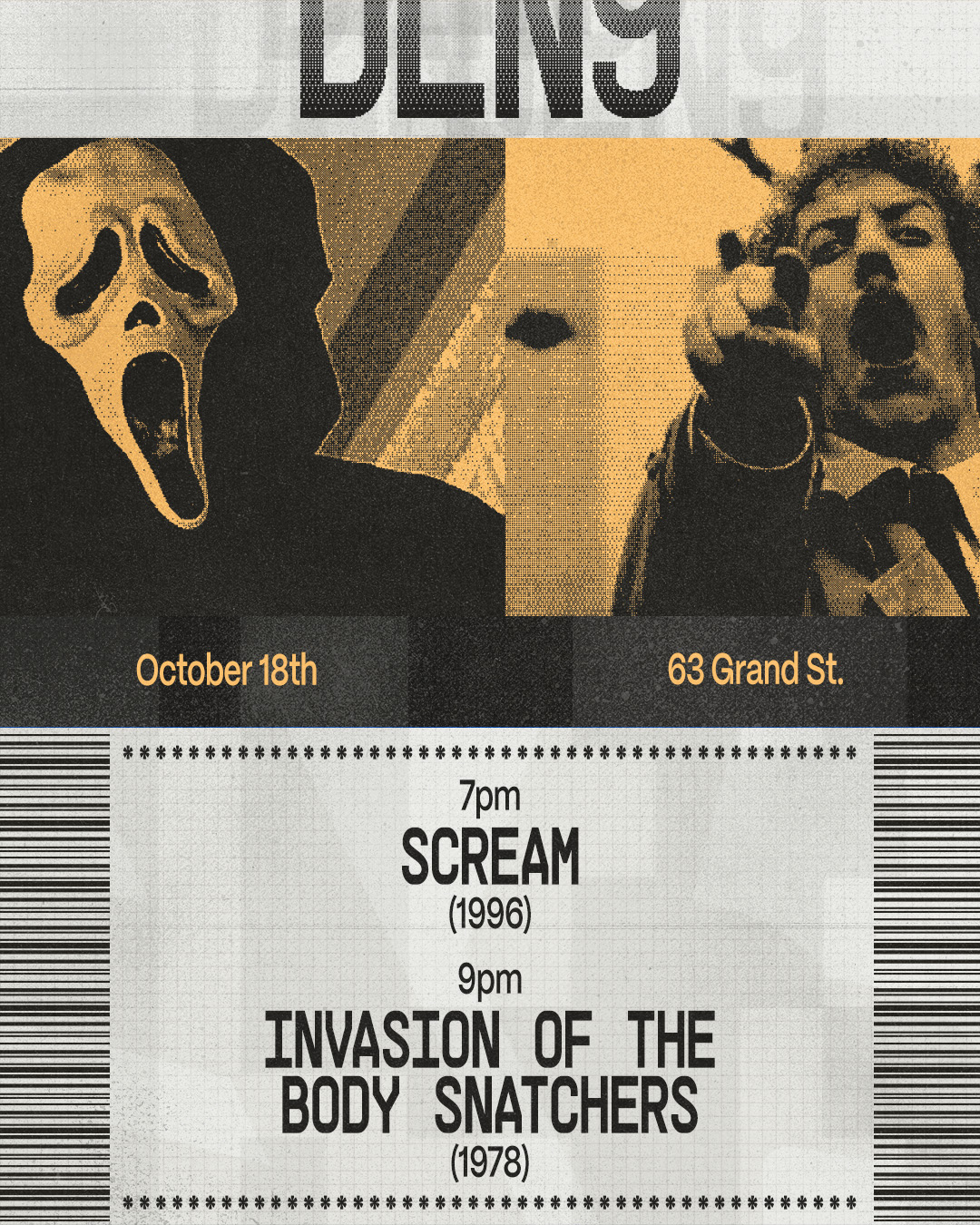 Spooky Movie Night (Double Feature) Scream + Invasion of the Body Snatchers
