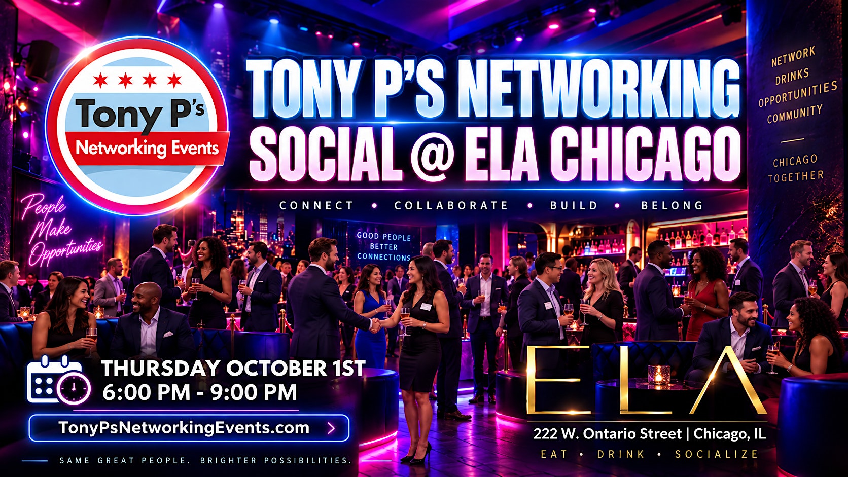 Tony P's Networking Social  Event @ ÉLA  - Thursday October 1st