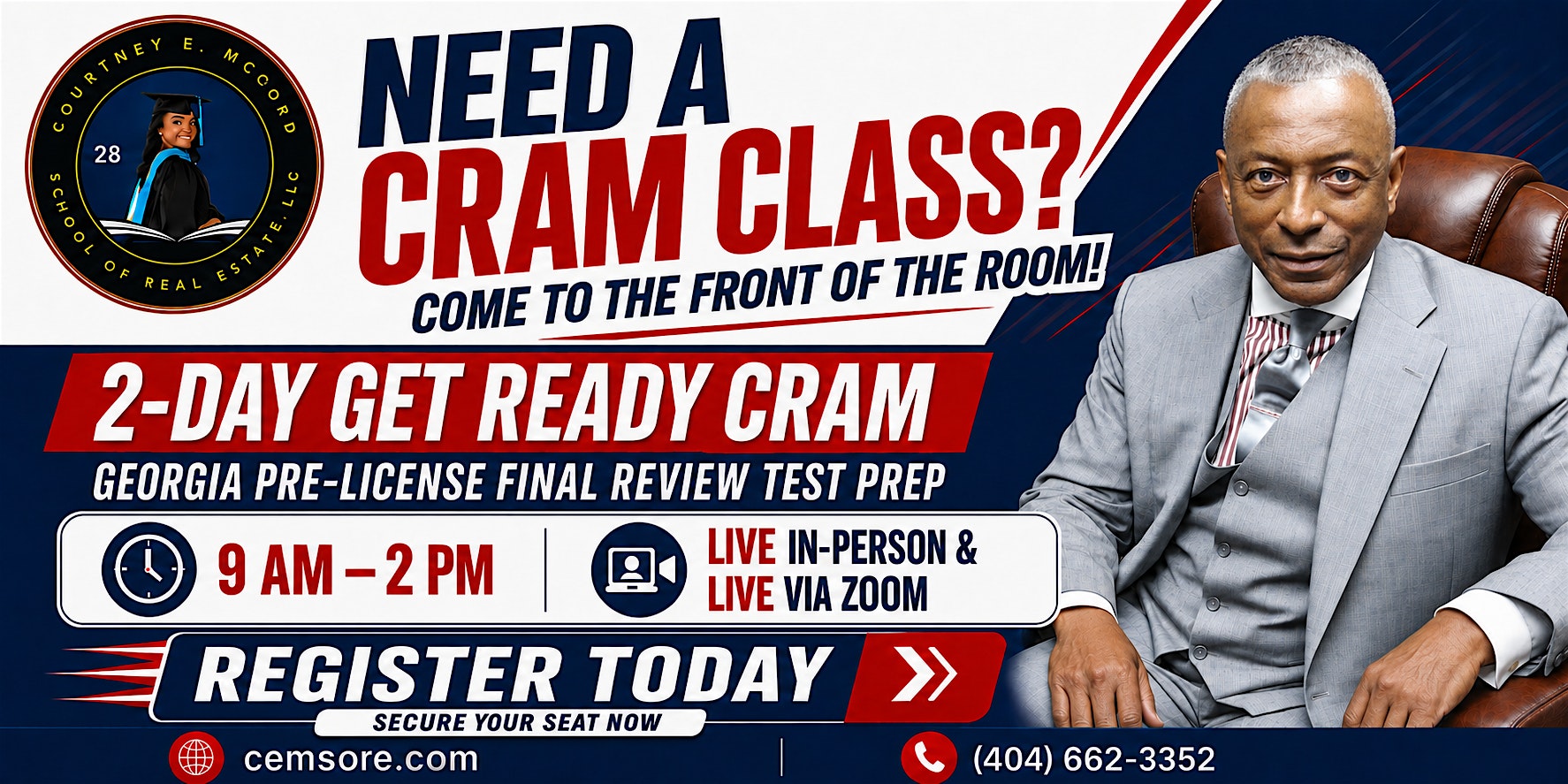 CRAM Class "LIVE /In Person & LIVE/via ZOOM (Saturday & Sunday 9AM - 2PM)