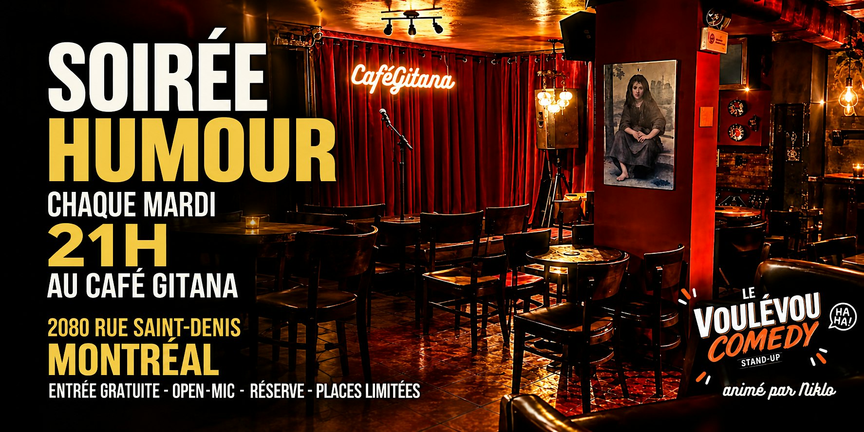 MARDI - SOIRÉE HUMOUR -  Entrée gratuite au Café GITANA