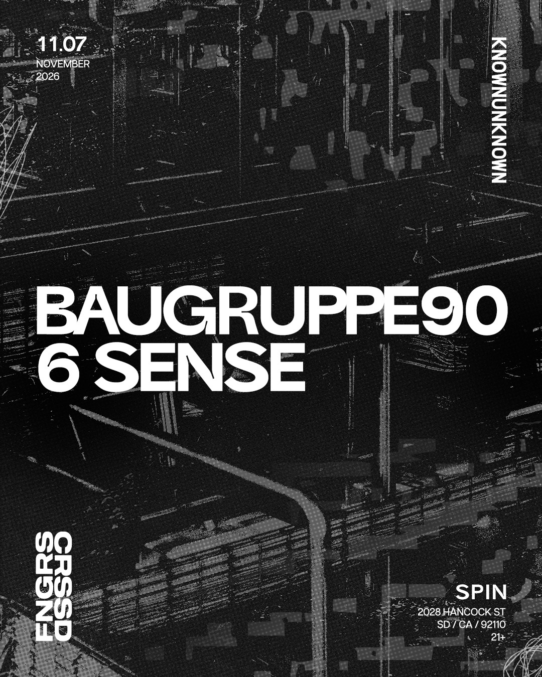 FNGRS CRSSD x knownunknown present BAUGRUPPE90 + 6 SENSE