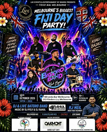 Melb’s Fiji Day Party 10th Oct - Bula Party