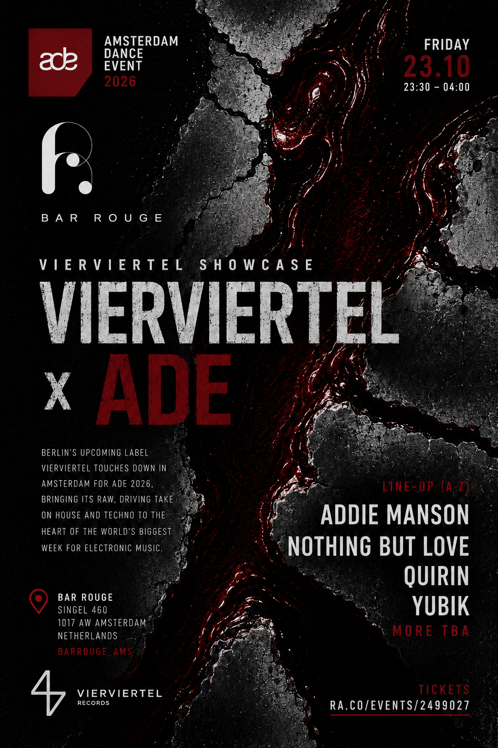 VIERVIERTEL x ADE presents: Addie Manson, ¥UB1K, Nothing But Love, QUIRIN