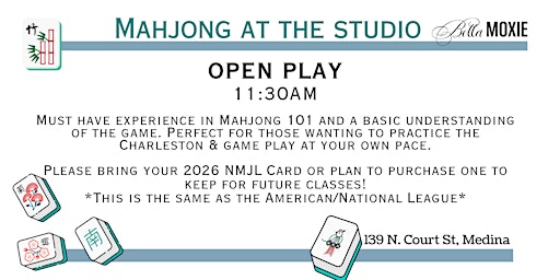Mahjong at the Studio - Open Play at Bella