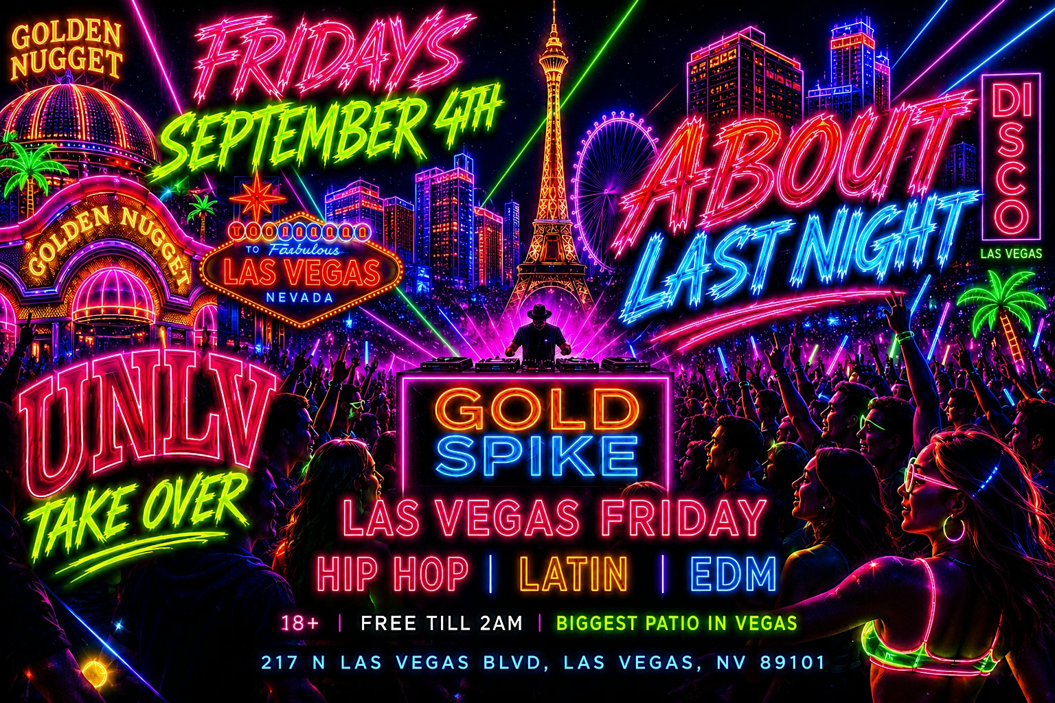 21+ FRIDAY ABOUT LAST NIGHT SEP 4TH GOLD SPIKE COURTYARD FREE W/RSVP