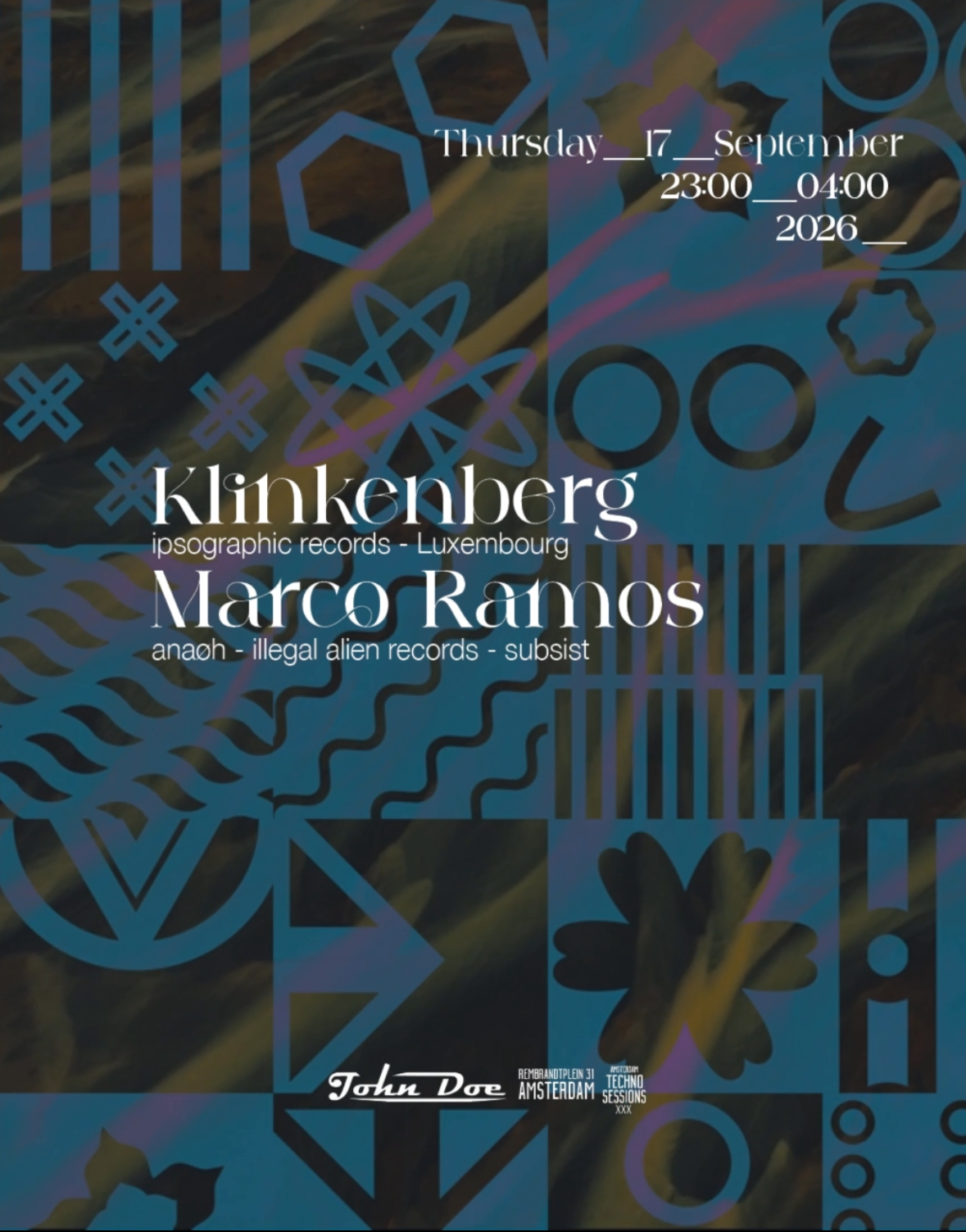 Amsterdam Techno Sessions w/ Klinkenberg (Ipsographic Records) & Marco Ramos (Anaøh)