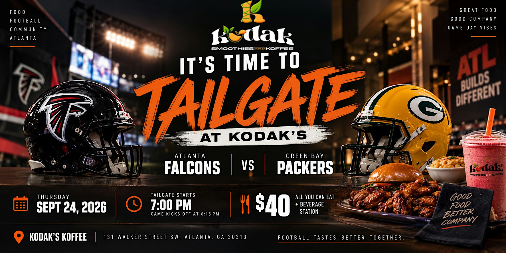 The Tailgate at Kodak’s: Atlanta vs. Green Bay
