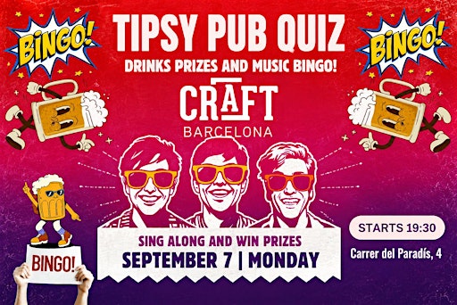 TIPSY MUSIC PUB QUIZ - MUSIC BINGO - PRIZES