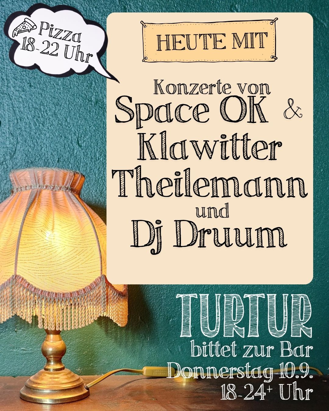 Turtur bittet zur Bar & Konzerte von Space OK & Klawitter Theilemann