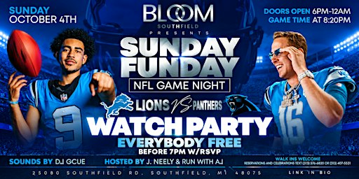 SUNDAY FUNDAY DETROIT LIONS WATCH PARTY @ BLOOM