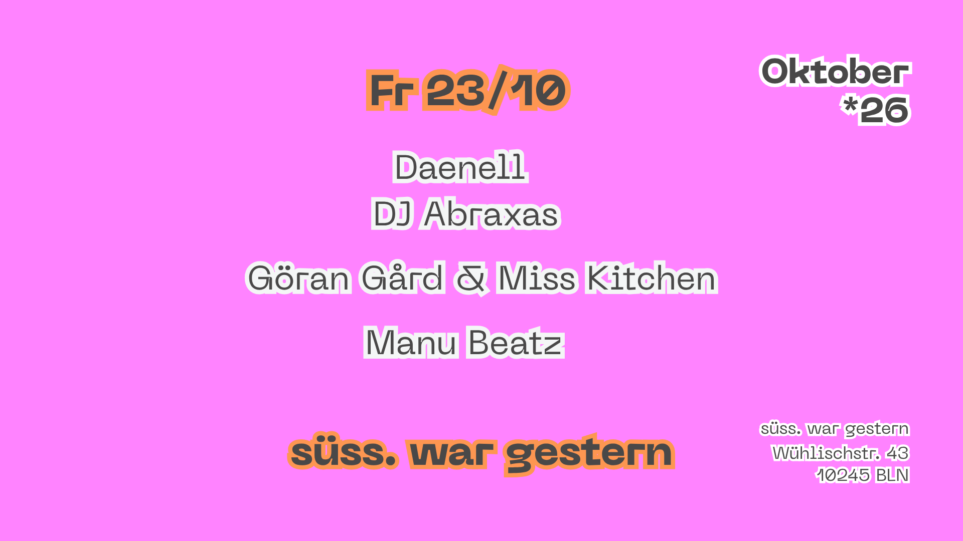 Süss am Freitag - FREE ENTRY UNTIL 10 PM