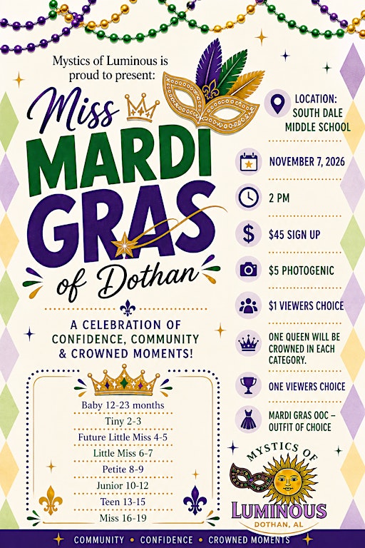Miss Mardi Gras of Dothan Pageant Sign-up ONLY (Not tickets for pageant)