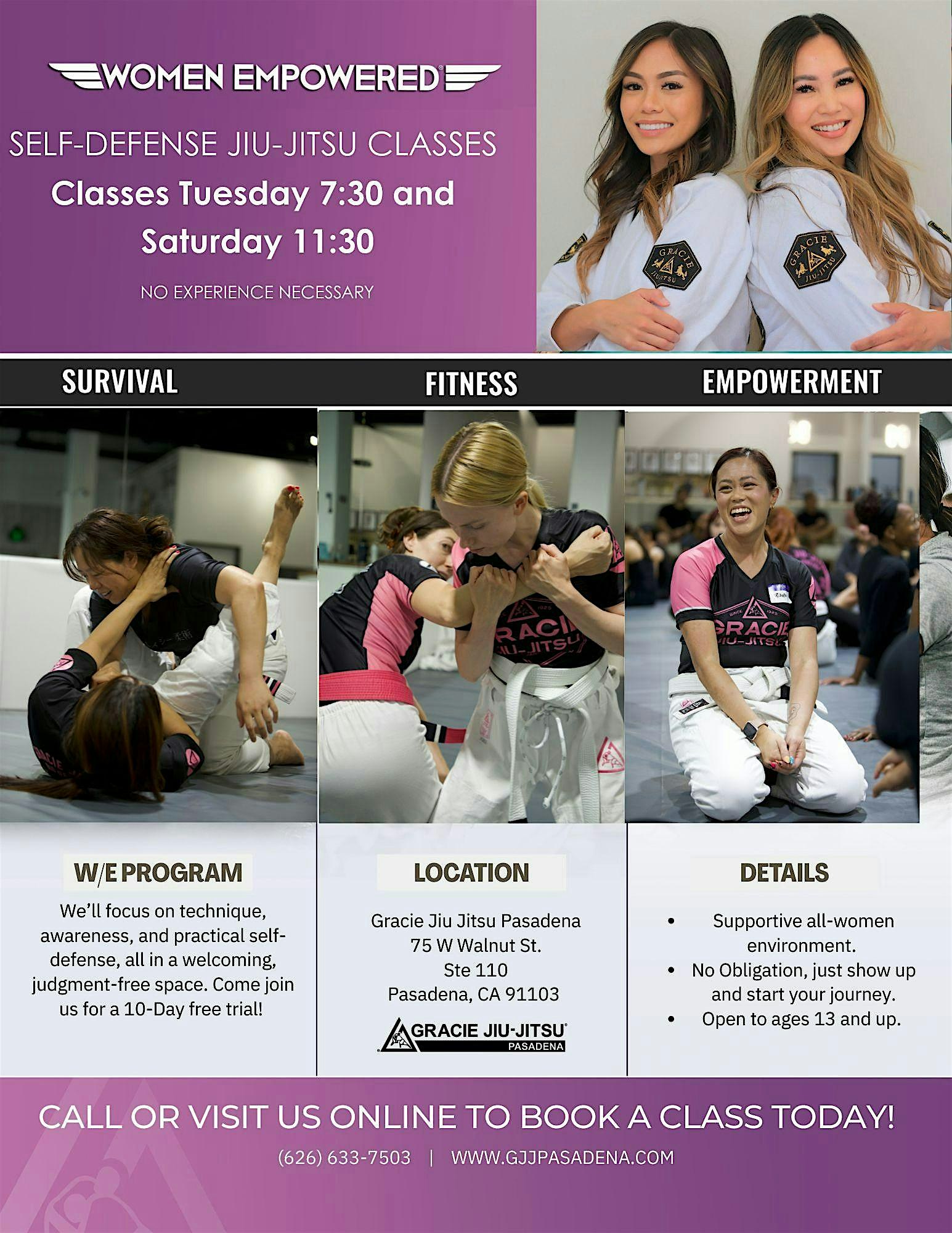 Women Empowered Self-Defense Jiu Jitsu: 10-Day FREE trial/Free Shirt promo!
