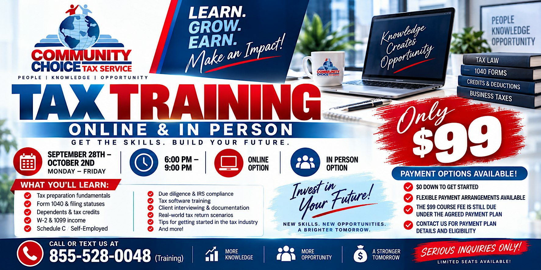 ONLINE & IN-PERSON TAX TRAINING W/ COMMUNITY CHOICE TAX