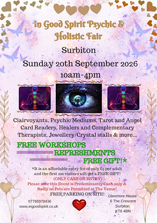 In Good Spirit Psychic & Holistic Fair! - Surbiton - Sunday 20th Sept 2026