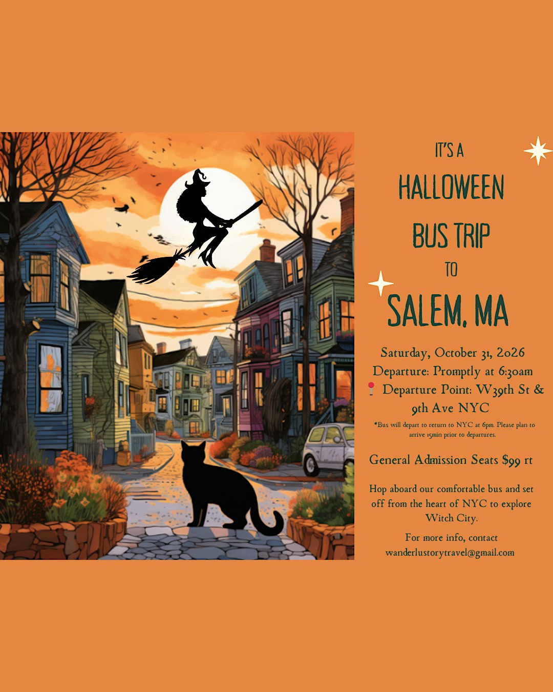 Spooky Season Bus Trip from NYC to Salem, MA 10/31/2026