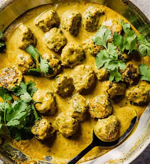 Across the Indian Ocean w/ Annie M: Coconut Curried Meat balls & bean pilaf
