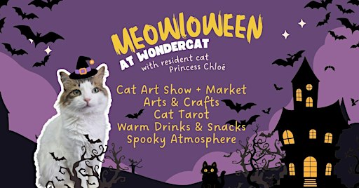 Meowloween (Halloween) with cat art and cat Chloe